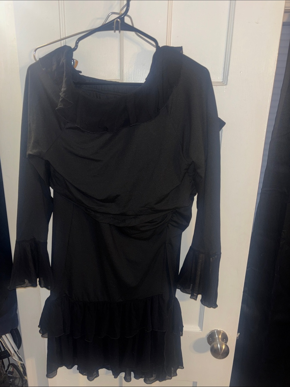 SHEIN Curve 2 Piece Black Long-Sleeve Ruffle Dress Set